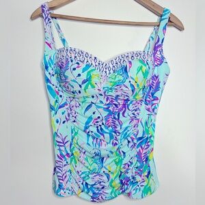 Lilly Pulitzer Hibiscus Tankini Swimsuit Top Blue Oasis Tint Swim Shady Size 8